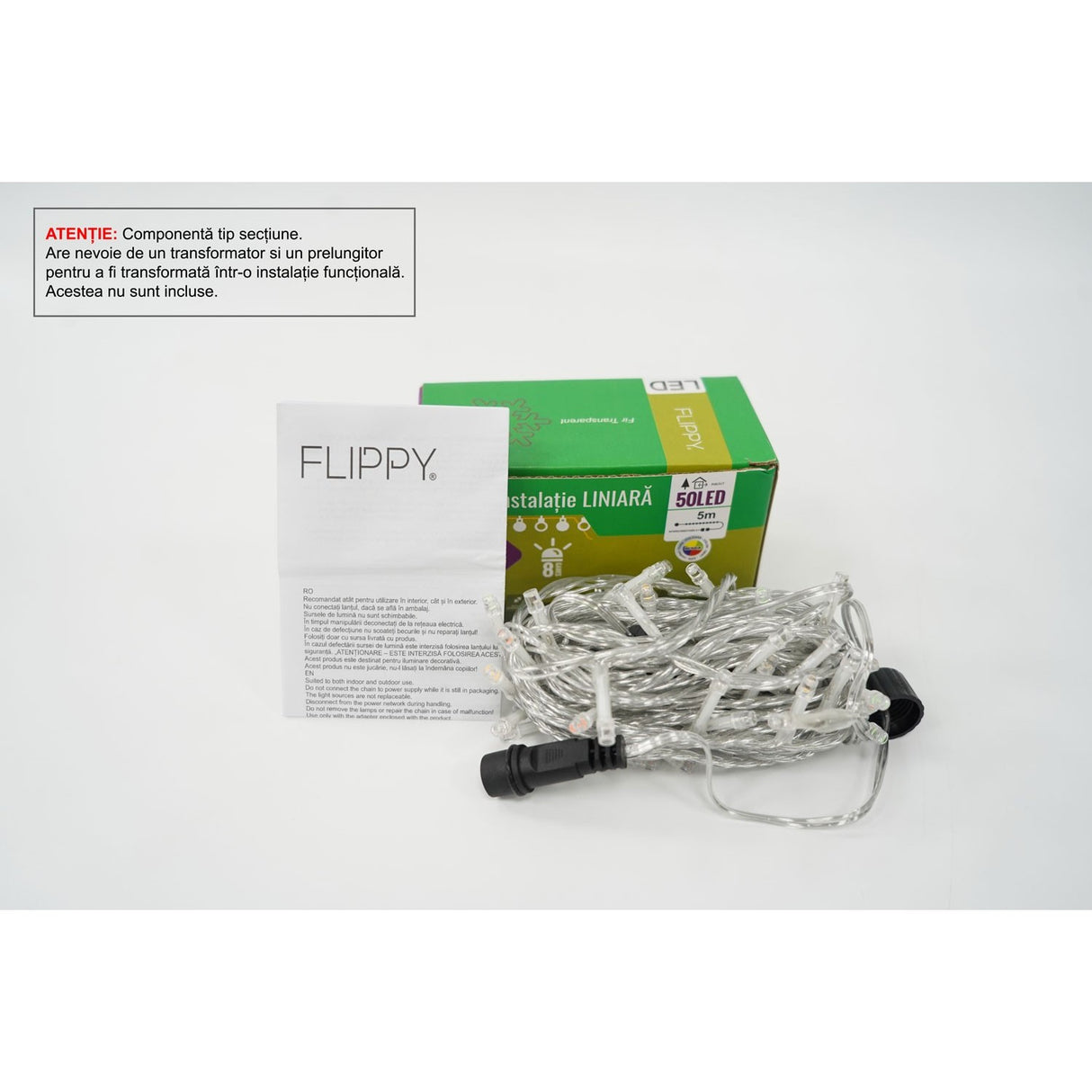 Instalatie de Craciun Tip Liniar, 8 jocuri de lumini, Fir Transparent, 5 m, 50 LED -uri, Multicolor - vivimall.ro