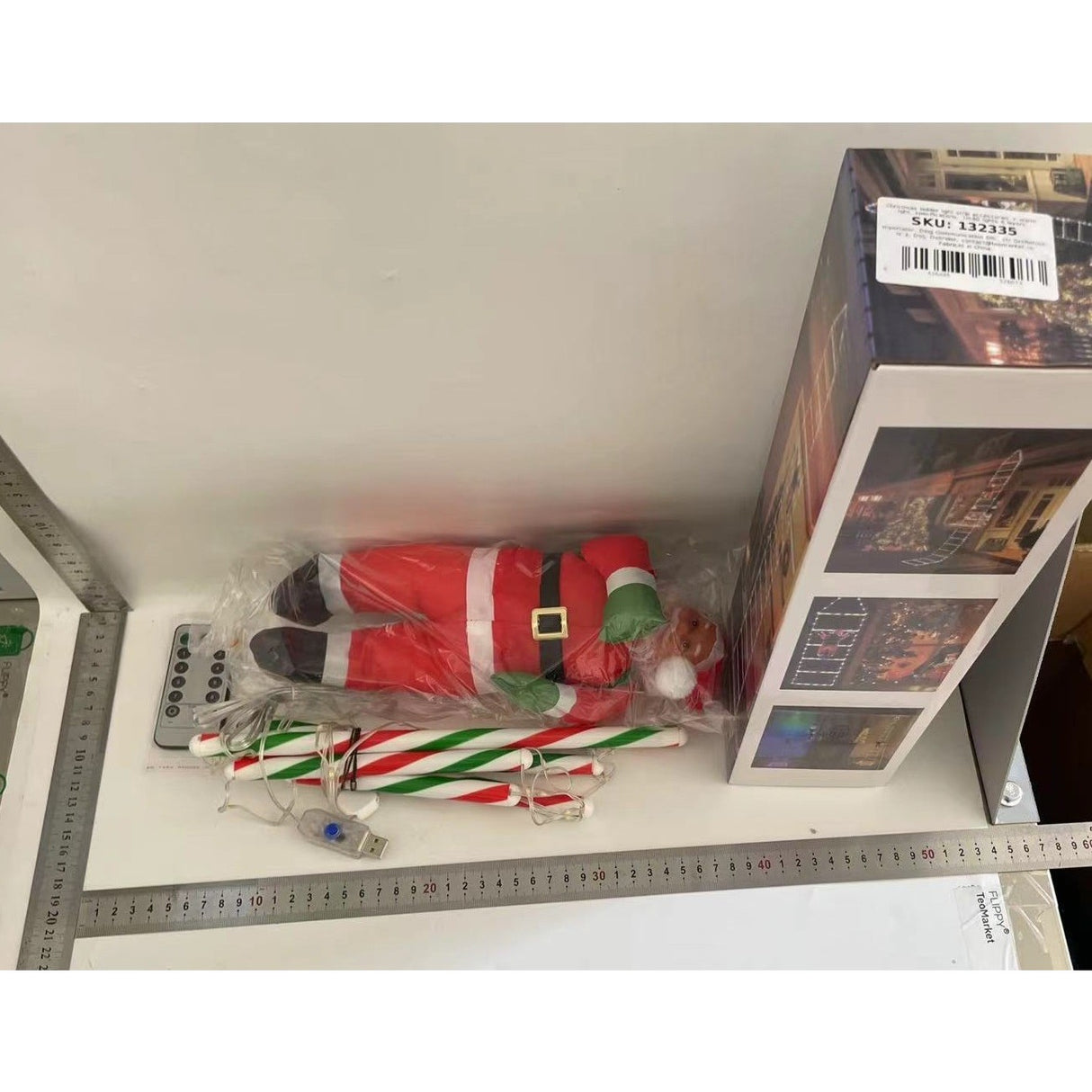 Instalatie LED de Craciun, Vivimall, cu Accesorii, Lumina Calda, Lungime 1 m, 4 Trepte, 72 de Luminite, 8 Moduri, Model Mos Craciun pe Scara  Alb cald - vivimall.ro