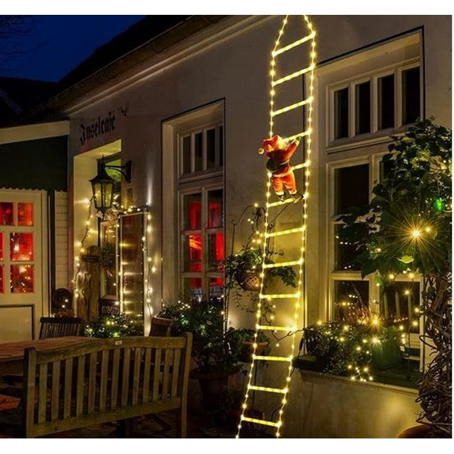 Instalatie LED de Craciun, Vivimall, cu Accesorii, Lumina Calda, Lungime 3 m, 16 Trepte, 288 de Luminite, 8 Moduri, Model Mos Craciun pe Scara,  Alb cald - vivimall.ro