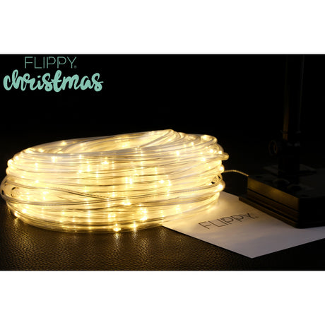 Instalatie luminoasa de Craciun tip furtun luminos, 300 LED-uri, 32 metri lungime, 8 programe, 2 metri prelungitor, sarma din cupru, incarcare solara, alb cald, Vivimall - vivimall.ro