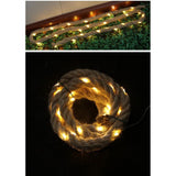 Instalatie Luminoasa, Flippy, cu Fir de Cupru, 3 m, 60 LED-uri, Model Sfoara de Canepa, cu Baterii, 8 Jocuri de Lumini, IP44, Alb Cald - vivimall.ro