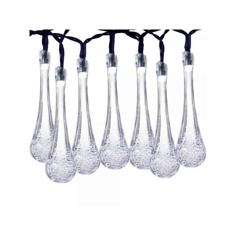 Instalatie Solara 6 m, 28 Led-uri cu Ornament tip picatura de apa, Liniara, Fir negru, Alb Rece - vivimall.ro