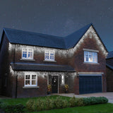 Instalatie Solara Craciun Turturi, IP44, 5 m, 143 Led-uri, Perdea Franjurata, Alb rece, 8 jocuri de lumini, cu Telecomanda, 31V, 250 mAh, Acumulator de 1200 mAh, Exterior, Prelungitor 3 m inclus, Fir Transparent, Vivimall - vivimall.ro