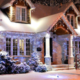 Instalatie Solara Craciun Turturi, IP44, 5 m, 143 Led-uri, Perdea Franjurata, Alb rece, 8 jocuri de lumini, cu Telecomanda, 31V, 500 mAh, Acumulator de 2400 mAh, Exterior, Prelungitor 5 m inclus, Fir Transparent, Vivimall - vivimall.ro