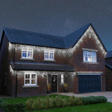 Instalatie Solara Craciun Turturi, IP44, 5 m, 143 Led-uri, Perdea Franjurata, alb rece, 8 jocuri de lumini, cu Telecomanda, 31V, 250 mAh, Acumulator de 1200 mAh, Exterior, Prelungitor 5 m inclus, Fir Alb, Vivimall - vivimall.ro