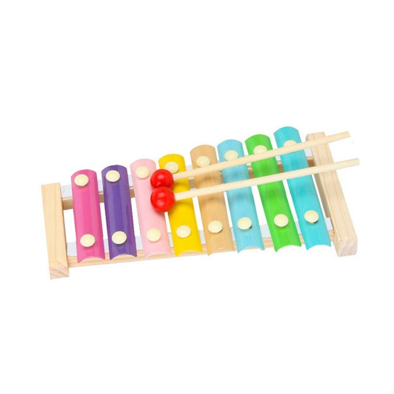 Instrument Muzical Xilofon Vivimall, din Lemn, 8 Note Muzicale, 2 Bete de Percutie, 4-6 Ani, Multicolor Pastel