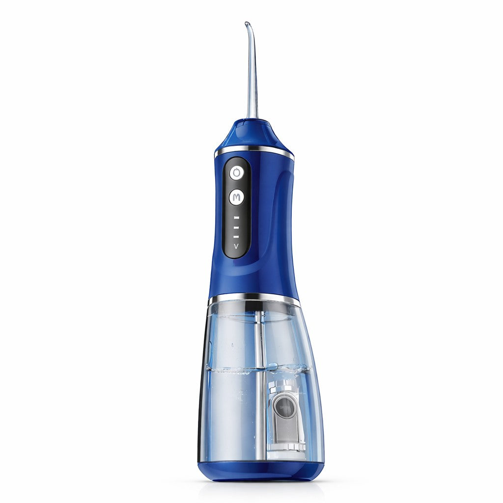 Irigator Bucal Electric, Flippy,  Portabil, Dus Bucal pentru Curatare, Indepartare Tartru, 4 Capete, 25 x 8 x 8 cm, Albastru - vivimall.ro