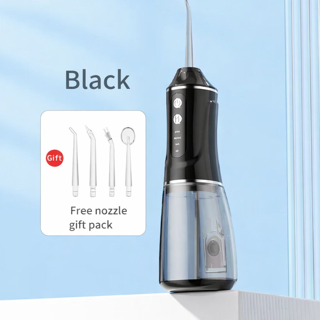 Irigator Bucal Electric, Flippy,  Portabil, Dus Bucal pentru Curatare, Indepartare Tartru, 4 Capete, 25 x 8 x 8 cm, Negru - vivimall.ro