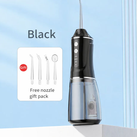 Irigator Bucal Electric, Flippy,  Portabil, Dus Bucal pentru Curatare, Indepartare Tartru, 4 Capete, 25 x 8 x 8 cm, Negru - vivimall.ro
