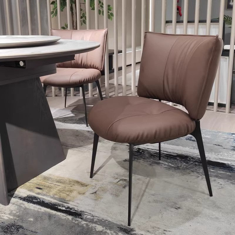 Scaun de Sufragerie, Flippy, Stil Italian, Schelet Metalic, Exterior din Piele, 45 x 49 x 82 cm, Maro - vivimall.ro