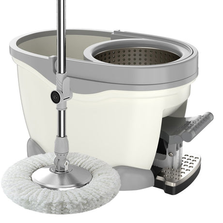 Set Găleată Cu Pedală, Și Mop Rotativ 360, Cu Acțiune Centrifugă, X4, Pentru Uz Casnic, Mâner Din Oțel Inoxidabil Telescopic, 2 Capete Din Bumbac, 46x30x28 cm, Alb-Ivoriu - vivimall.ro