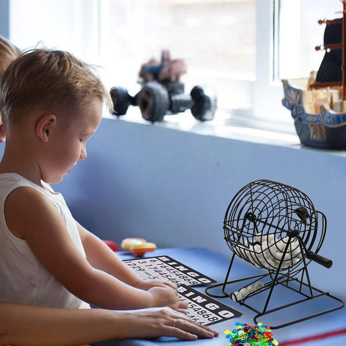 Joc Bingo Vivimall, din metal, 75 bile albe, portabil, 21 x 21 cm, negru - vivimall.ro