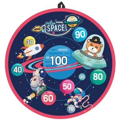 Joc Darts Vivimall pentru Copii, Placa Pliabila 36.5 cm, 8 Mingii Velcro/Scai Simple, 2 Mingii Luminoase, Model Spatiu, Albastru - vivimall.ro