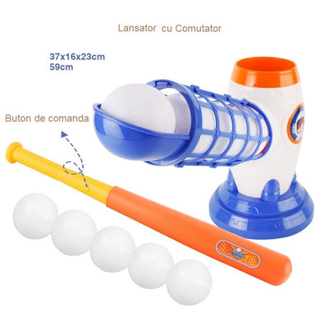 Joc de Baseball Interactiv, Lansator Vivimall, Aruncare prin Buton de Lansare pe Bata, Include Bata si 5 Mingii, 37 x 23 x 16 cm Baza, 59 cm Bata, Multicolor - vivimall.ro