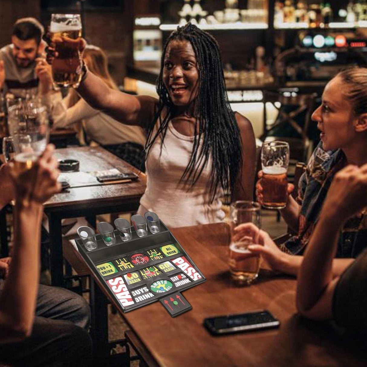 Joc de baut cu banuti Vivimall, Pahare de Shot din Sticla Incluse, distractiv si interactiv, 23x28 cm, multicolor - vivimall.ro