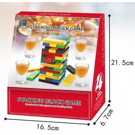 Joc de Baut Vivimall, Turn Jenga din Plastic, cu 4 Pahare de Shot, +18 Ani, Multicolor - vivimall.ro