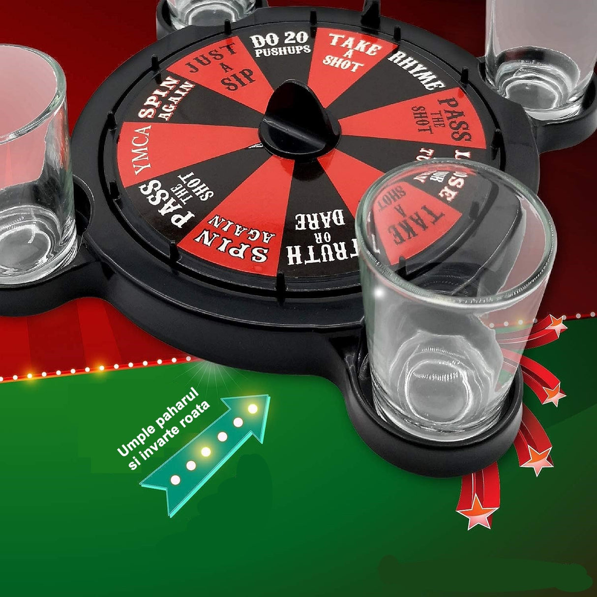 Joc de Baut Ruleta cu Pahare de Shot Vivimall, 15 x 16.5 cm, Rosu/Negru - vivimall.ro