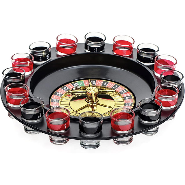 Joc de Baut Ruleta cu Pahare de Shot Vivimall, 30 cm, Rosu/Negru - vivimall.ro