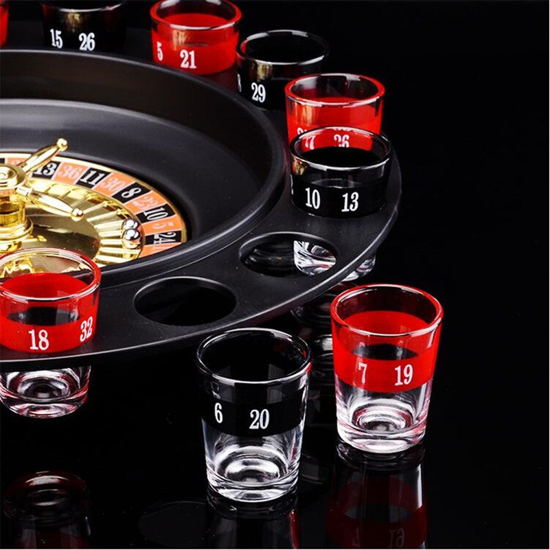 Joc de Baut Ruleta Vivimall, cu 16 Pahare de Shot din Sticla , 30 x 30 x 5.5 cm, model 2, Rosu/Negru - vivimall.ro