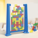 Joc de inteligenta Tetris puzzle tangram Vivimall, 70 de piese multicolore, 3D, montessori, interactiv, din plastic, zar inclus, sac depozitare piese, varsta peste 6 ani, 23 x 19.8 x 5 cm, cadru albastru - vivimall.ro