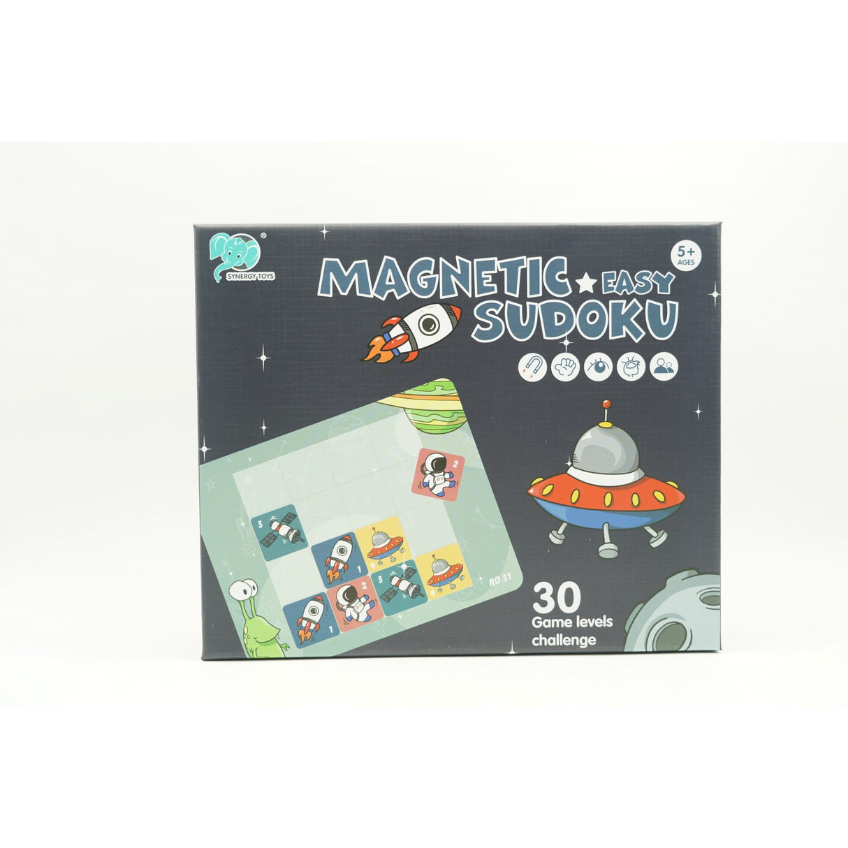 Joc educativ Sudoku cu tablita magnetica, 35 de piese, cartonase spatiu, Albastru - vivimall.ro