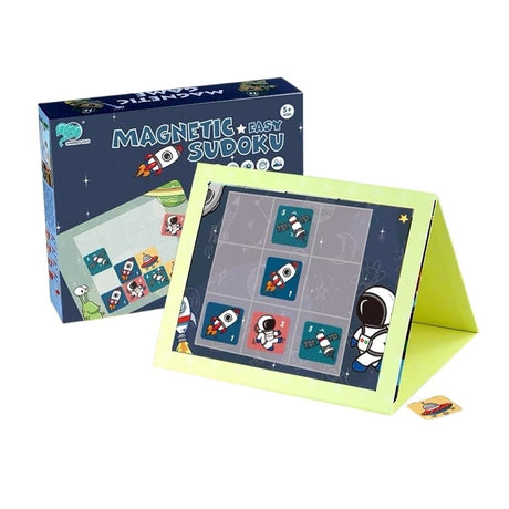 Joc educativ Sudoku cu tablita magnetica, 35 de piese, cartonase spatiu, Albastru - vivimall.ro
