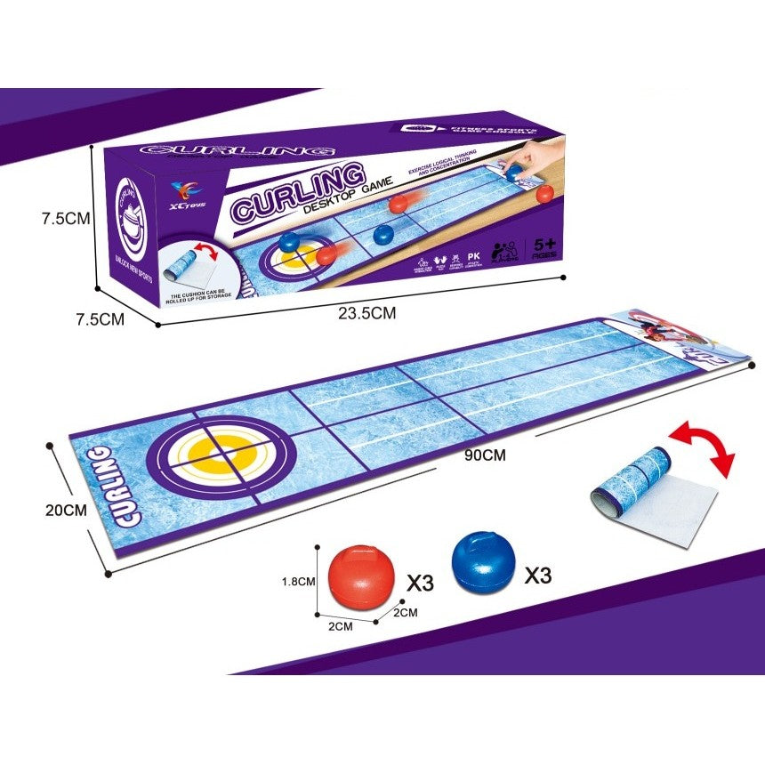 Joc Interactiv, Vivimall, Covor de Curling 90 x 20 cm, 1-4 Jucatori, +5 Ani, 6 Mingi Incluse, Albastru - vivimall.ro