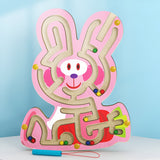 Joc Montessori cu Bile, Vivimall, Creion Magnetic, Tip Labirint, din Lemn, Model Iepuras, 19.5x15.5 cm, Roz - vivimall.ro