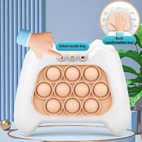 Joc Pop It, Vivimall, consola, joc interactiv, antistres, cu baterii, Abs si silicon, Alb, 12 x 10 x 5.8 cm - vivimall.ro