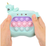 Jucarie Interactiva Tip Consola pentru Copii, Vivimall, 12 Nivele, Diferite Moduri de Joc, Material ABS/silicon, cu Nivele, Sunete si Lumini, 13.5 x 5.5 x 12.5 cm, Model Unicorn, Albastru - vivimall.ro