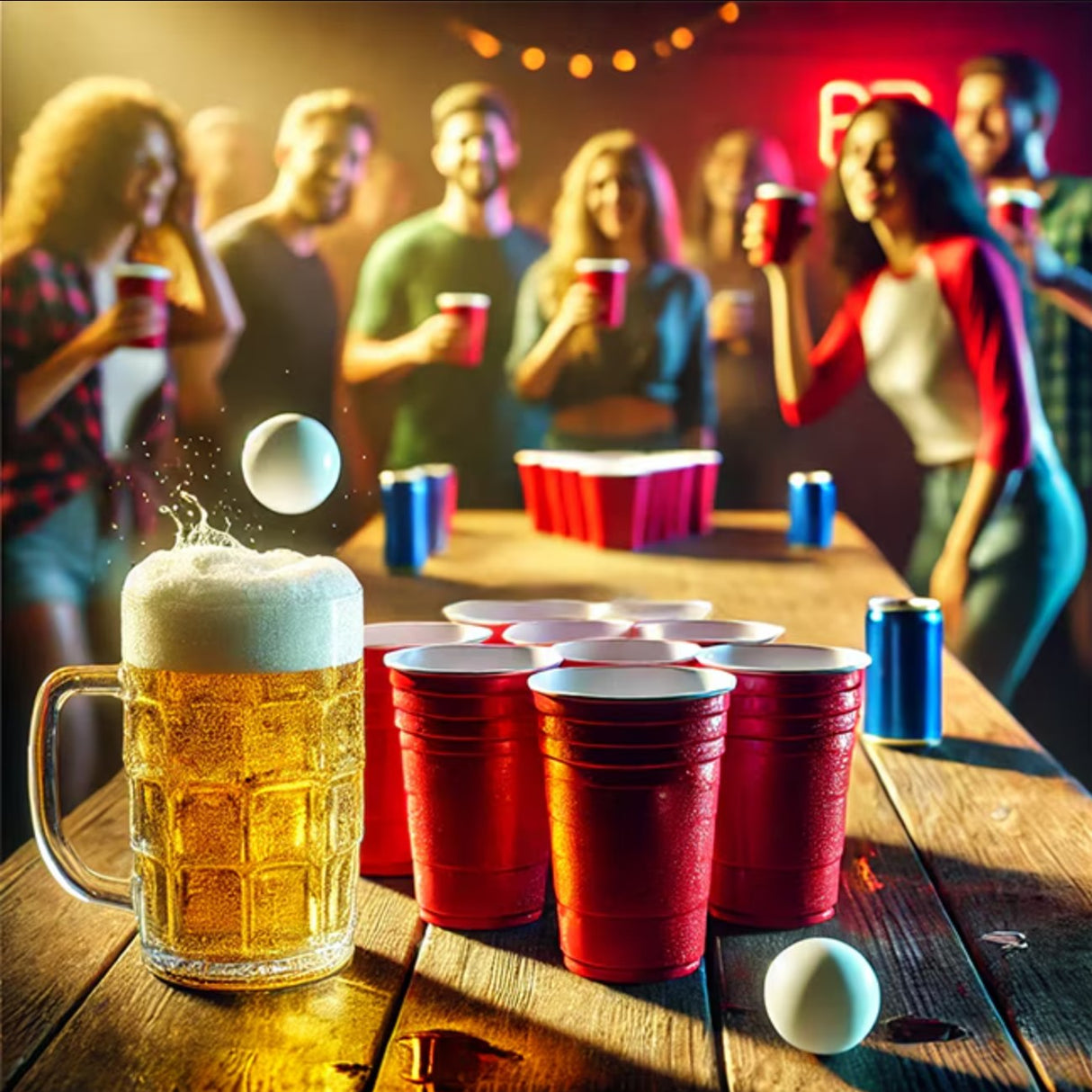 Joc de Baut BEER PONG, Flippy, Set din 24 Mingi de Tenis si 24 Pahare Reutilizabile, Joc Interactiv pentu Adulti, Albastru Portocaliu - vivimall.ro