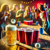 Joc de Baut BEER PONG, Flippy, Set din 24 Mingi de Tenis si 24 Pahare Reutilizabile, Joc Interactiv pentu Adulti, Albastru Portocaliu - vivimall.ro