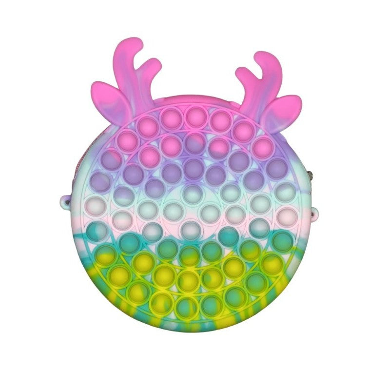 Jucarie antistres din silicon Flippy, Geanta Pop It, 18 cm, Ren, Macarons - vivimall.ro