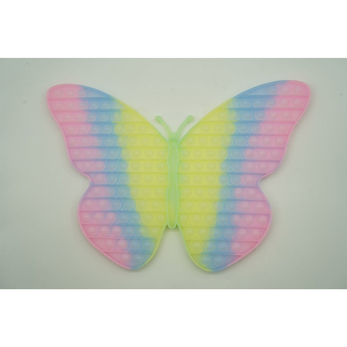 Jucarie antistres din silicon Vivimall®, Pop it Now and Flip It, Fluture, 30 cm, Fosforescent, Multicolor - vivimall.ro