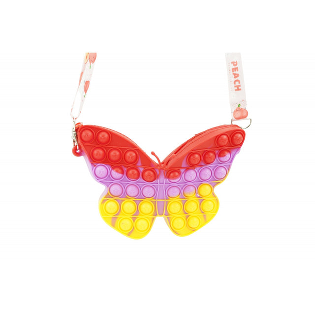 Jucarie antistres din silicon, Flippy, Pop It Now and Flip It, Geanta de umar, Fluture, Galben/Mov - vivimall.ro