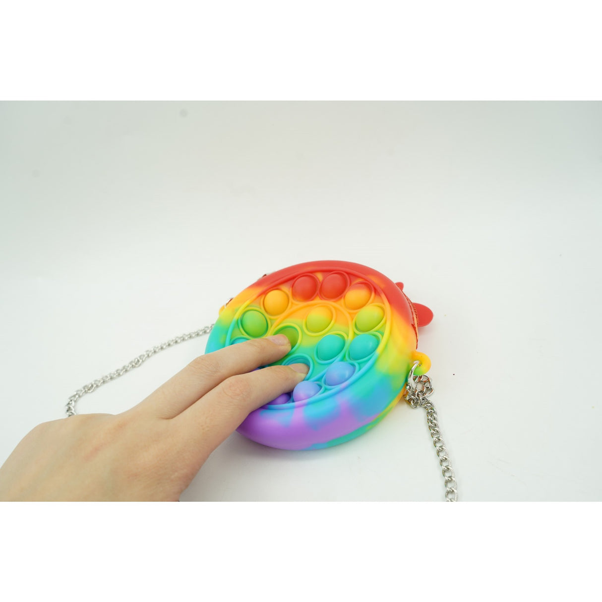 Jucarie antistres din silicon Flippy, Pop it Now and Flip It ,Mini Geanta, Vacuta, 6 cm, Curcubeu - vivimall.ro