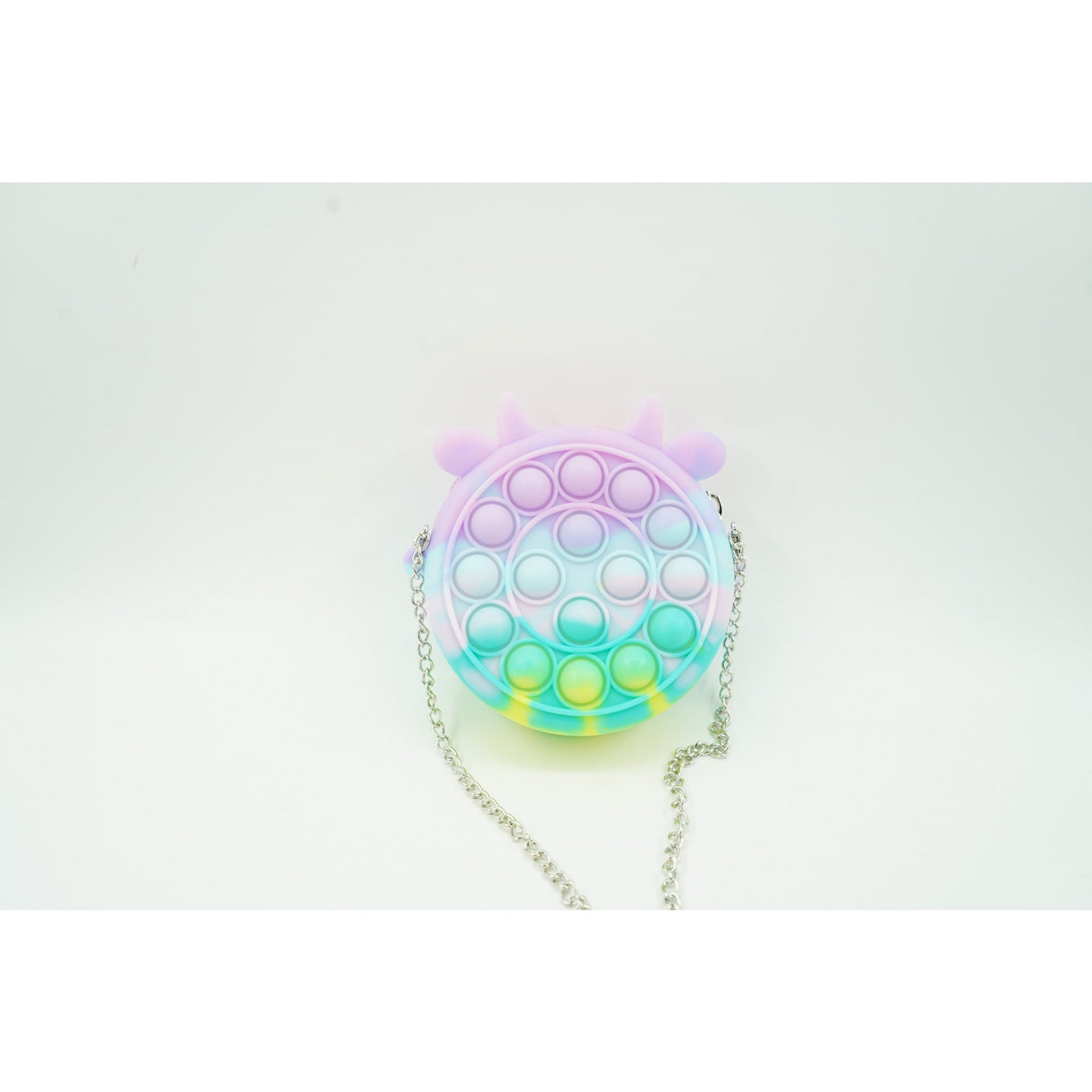 Jucarie antistres din silicon Flippy, Pop it Now and Flip It ,Mini Geanta, Vacuta, 6 cm, Macarons - vivimall.ro