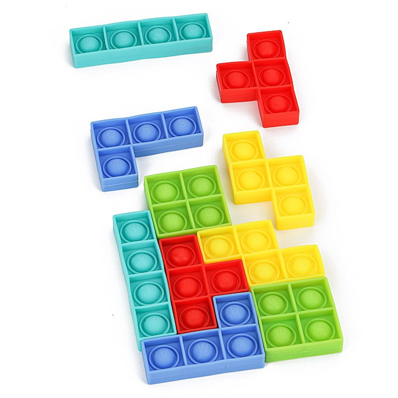 Jucarie antistres din silicon Vivimall, Pop it Now and Flip It , Puzzle Soft Blocks , 10 piese, Multicolor - vivimall.ro