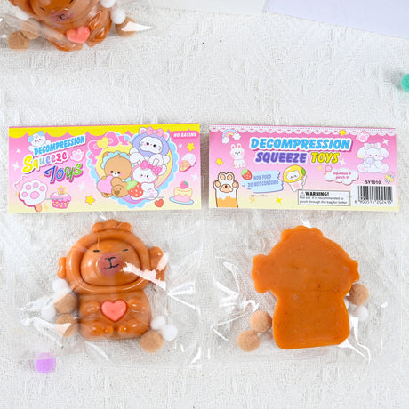 Jucarie Antistres Squishy, Flippy, cu Revenire Lenta, Model Capybara cu Inima, 7.5cmx6.5 cm, din TPR, Ambalaj Transparent, Maro - vivimall.ro