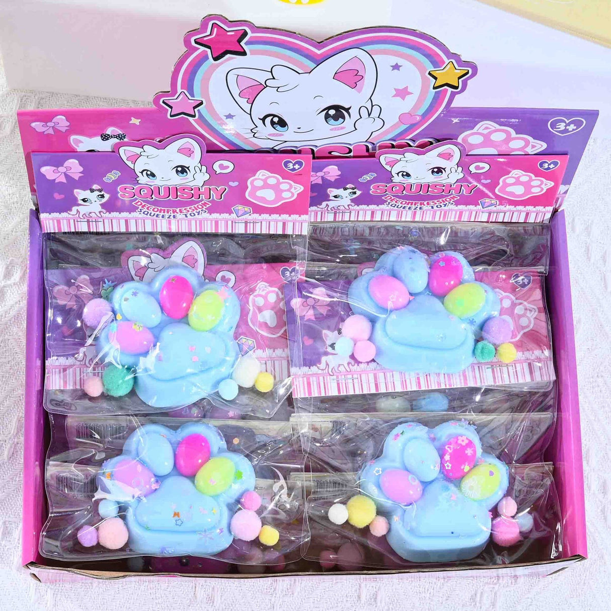 Jucarie Antistres Squishy, Cu Revenire Lenta, Labuta De Pisica Pufoasa, 7.5 Cm, Ambalaj , Multicolor