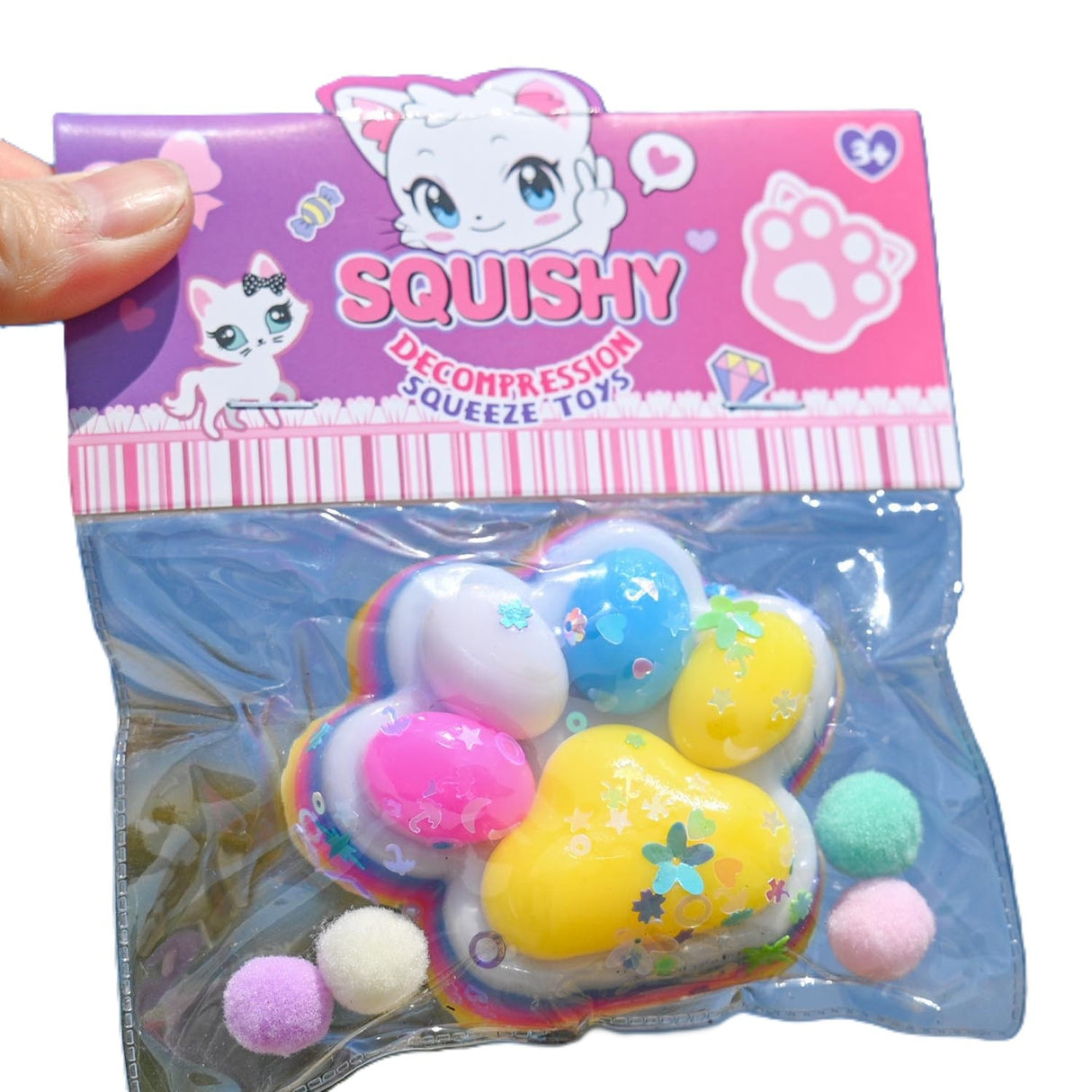 Jucarie Antistres Squishy, Flippy, Labuta de Pisica Squeeze Toys, cu Revenire Lenta, 7.5 cm, Model 270515, Multicolor - vivimall.ro