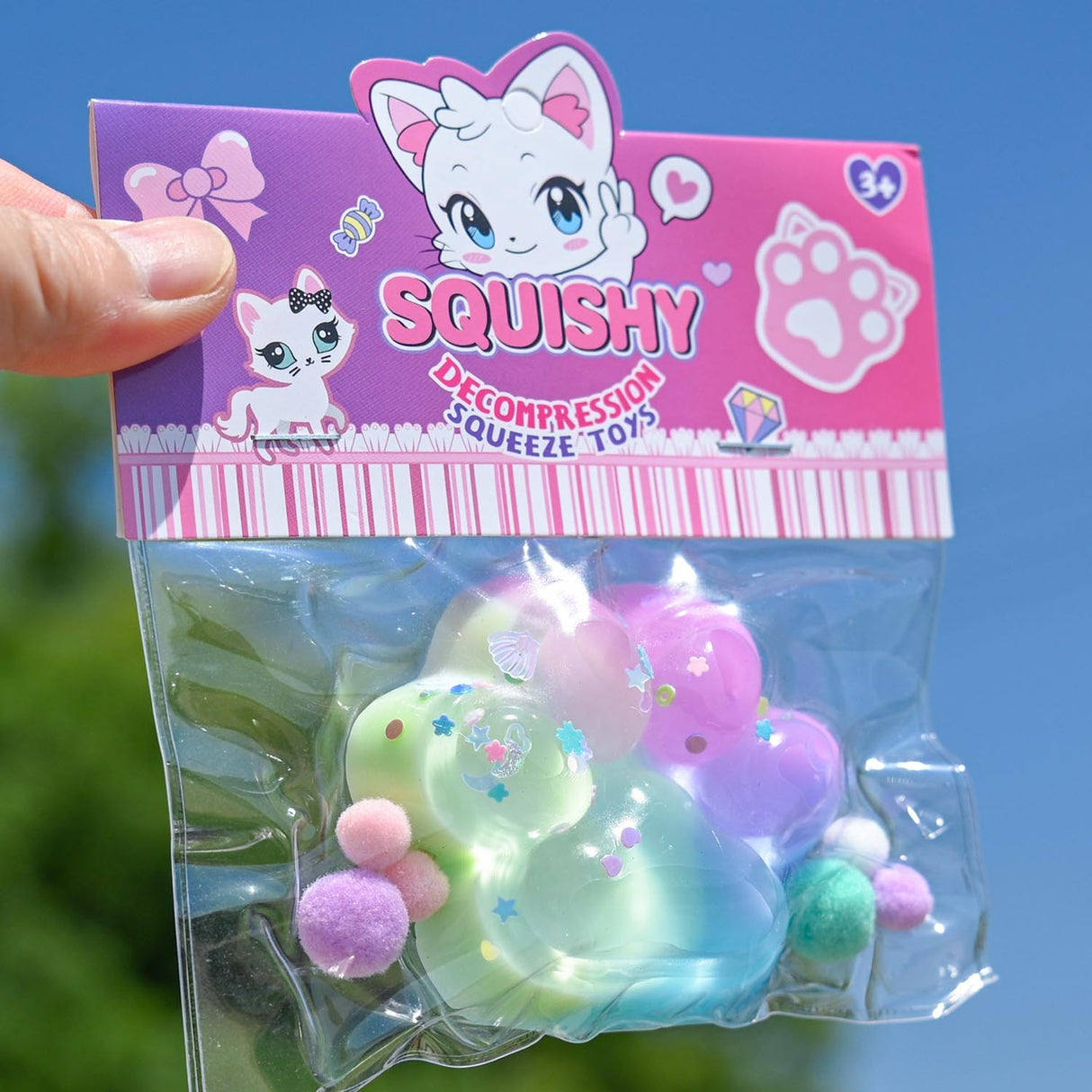 Jucarie Antistres Squishy, Flippy, Labuta de Pisica Squeeze Toys, cu Revenire Lenta, 7.5 cm, Model 270521, Multicolor - vivimall.ro