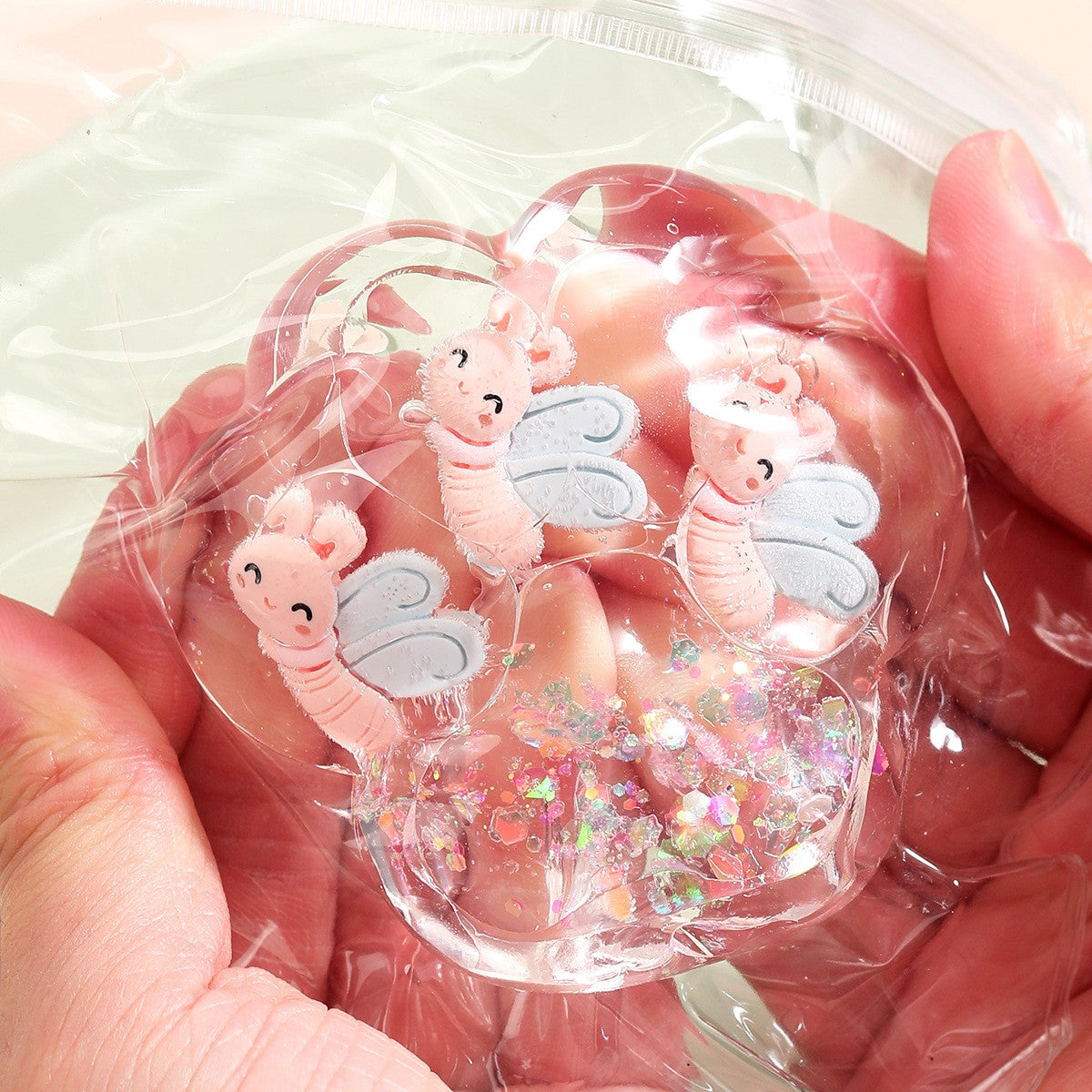 Jucarie Antistres Squishy, Flippy, cu Revenire Lenta, Squeeze Pinch Family, Model Cat Paw, 6.5 x 7 cm, din Tpr, 4-6 Ani, Model 7 Insecte, Transparent - vivimall.ro