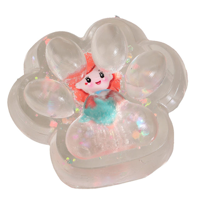 Jucarie Antistres Squishy, Flippy, Labuta de Pisica Pufoasa, cu Revenire Lenta, 7 x 6.5 cm, Model Printesa, Multicolor - vivimall.ro