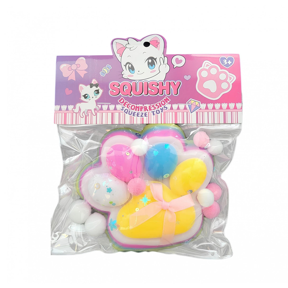 Jucarie Antistres Squishy, Vivimall, cu Revenire Lenta, Squeeze Pinch Family, Model Cat Paw, 12.5x10.5 cm, 220g, Ambalaj Transparent, Model 4, Multicolor - vivimall.ro