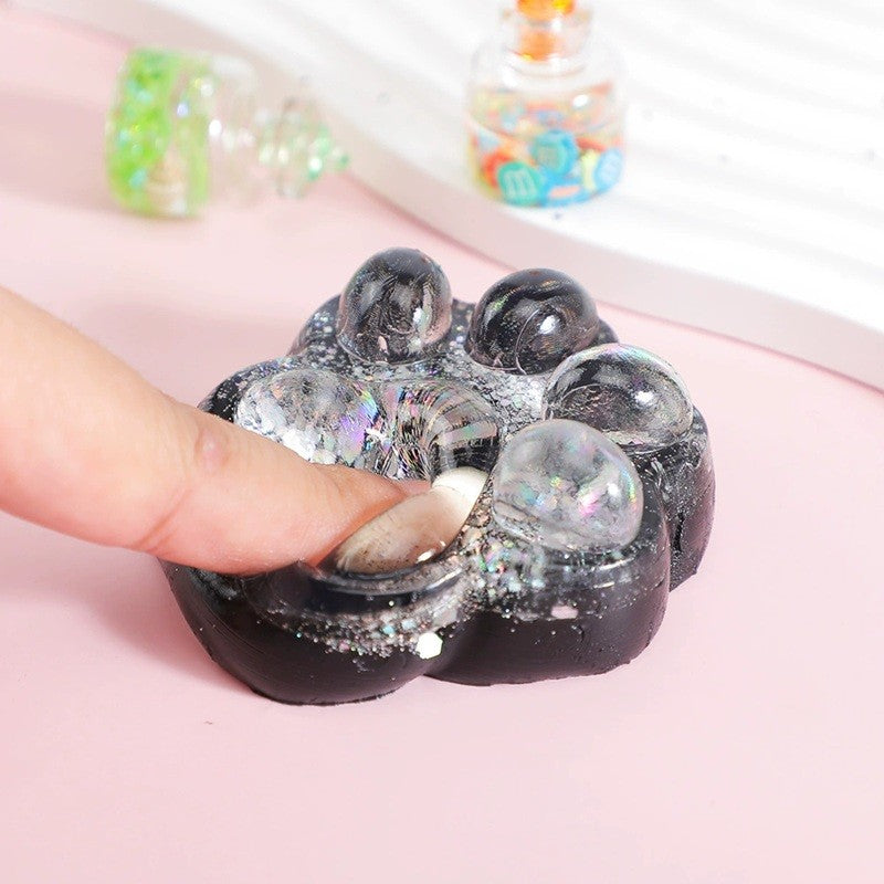 Jucarie Antistres Squishy, Vivimall, cu Revenire Lenta, Model Cat Paw, Squeeze Pinch Family, 6.5 x 6 cm, din Tpr, 4-6 Ani, Model 2 Figurine, Negru cu Insertii - vivimall.ro