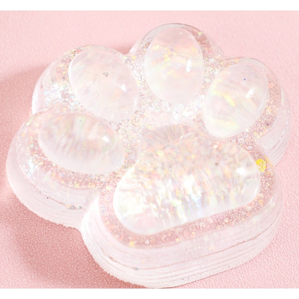 Jucarie Antistres Squishy, Vivimall, cu Revenire Lenta, Squeeze Pinch Family, Model Cat Paw, 6.5 x 7 cm, din Tpr, 4-6 Ani, Model 4 Sclipici, Transparent - vivimall.ro