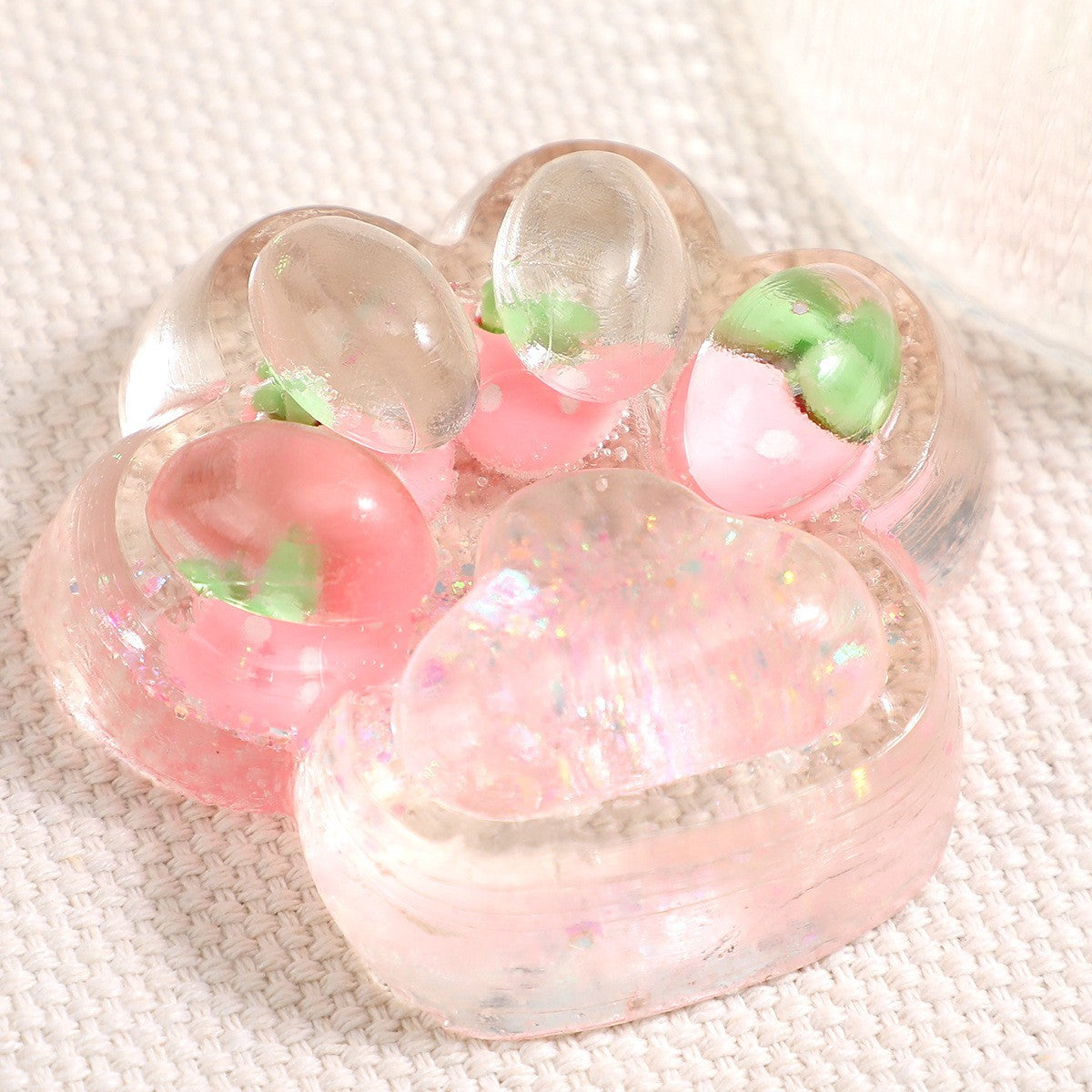 Jucarie Antistres Squishy, Vivimall, cu Revenire Lenta, Squeeze Pinch Family, Model Cat Paw, 6.5 x 7 cm, din Tpr, 4-6 Ani, Model 5 Fructe, Transparent - vivimall.ro