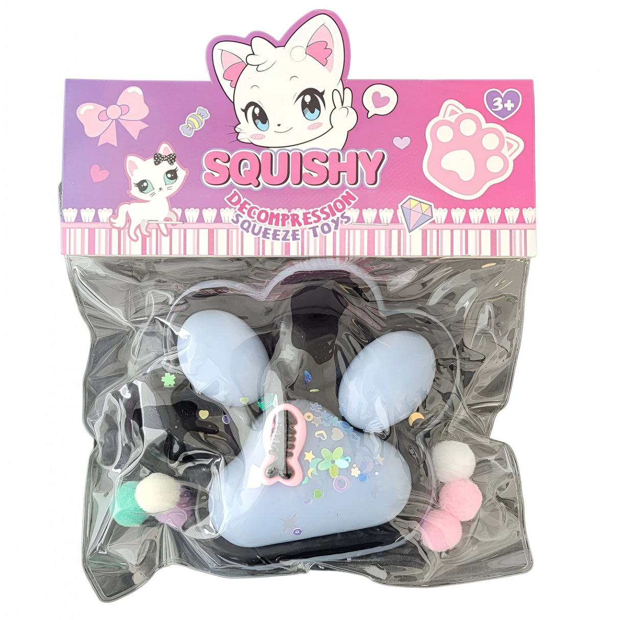 Jucarie Antistres Squishy, Vivimall, cu Revenire Lenta, Model Labuta de Pisica, 200g, 12.5 x 10.5 cm Squeeze Pinch Family, Ambalaj Transparent, Model 12 - vivimall.ro