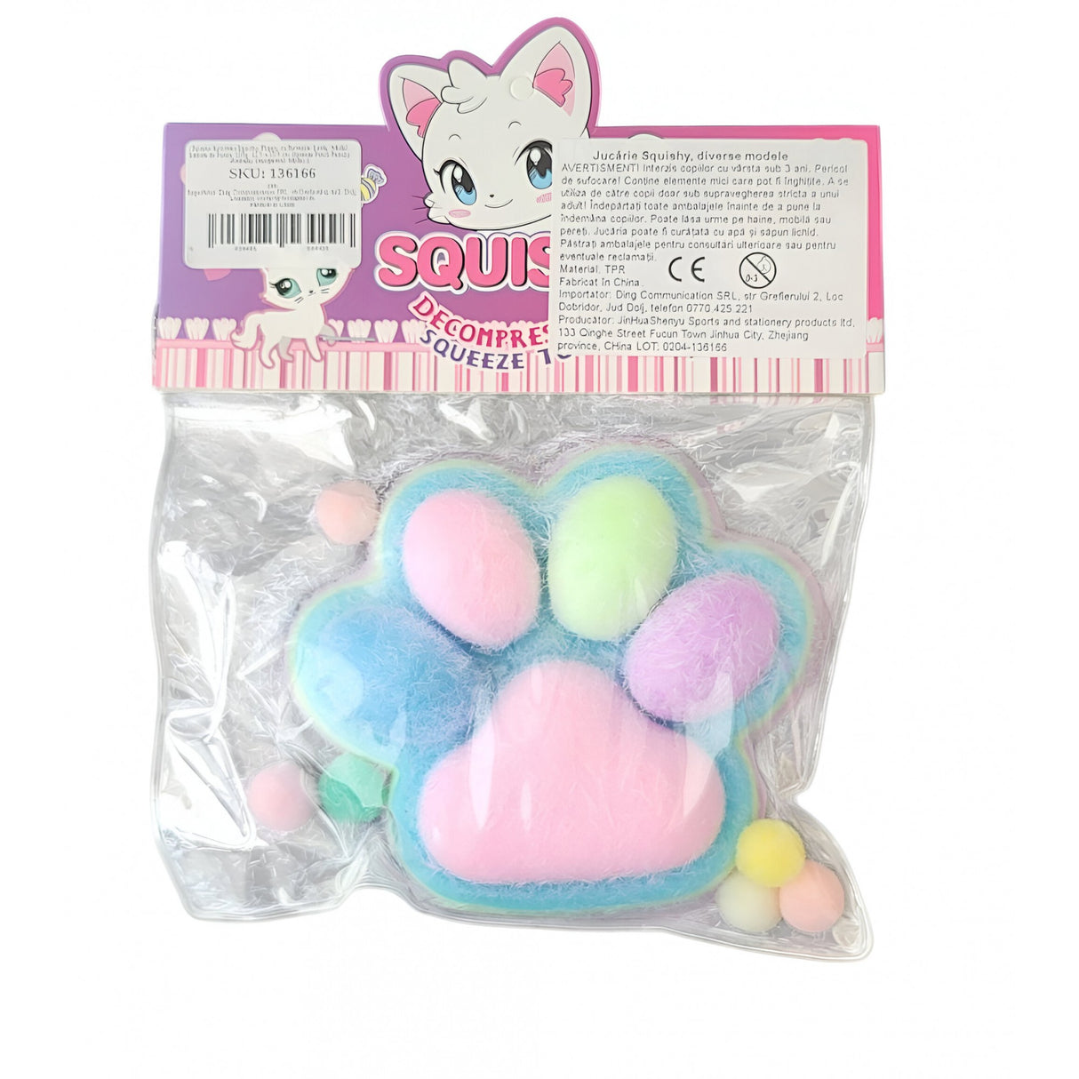 Jucarie Antistres Squishy, Vivimall, cu Revenire Lenta, Model Labuta de Pisica, 220g, 12.5 x 10.5 cm Squeeze Pinch Family, Ambalaj Transparent, Model 1 - vivimall.ro
